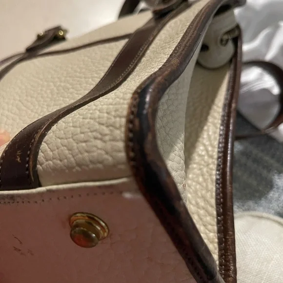 Dooney & Bourke Cream Pebbled Tote with Brown Leather Trim and Gold Hardware - Picture 6 of 8